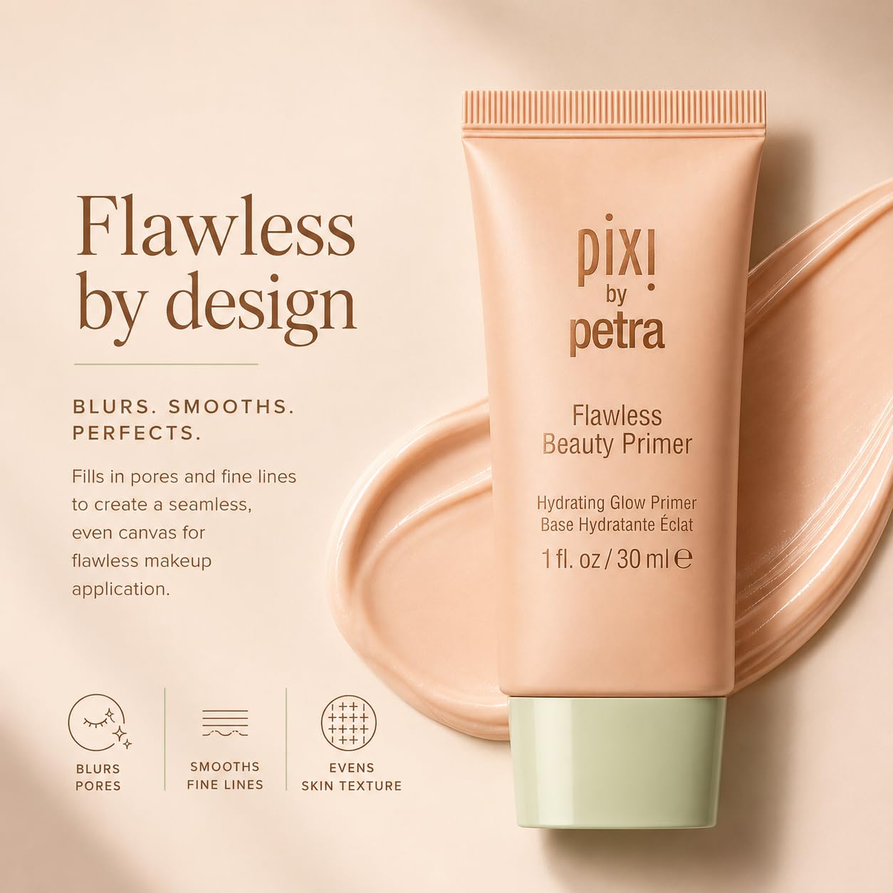 Pixi Beauty Flawless Beauty Primer, Hydrating Glow Face Primer with Vitamin A C and E, Smoothing Makeup Base for a Radiant Lit-From-Within Finish, All Skin Types, 1 fl oz / 30 ml