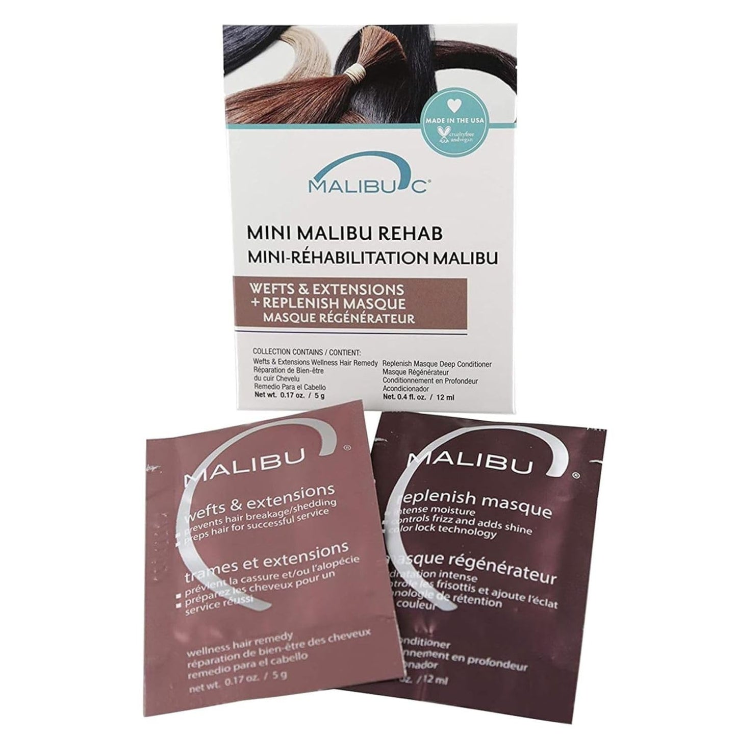 Malibu C Wefts & Extensions - Contains 2 Hair Remedy Packets - Removes Build Up + Prevents Hair Breakage - Hydrating Care for Preventing - Restores health and prevents damage