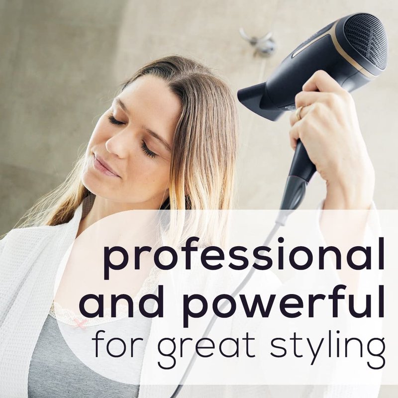 Beurer HC25 Ionic Hair Dryer for Travel with Voltage Switch 1600W Anti Frizz Blow Dryer, Foldable Handle, Lightweight Styler, Nozzle Attachment, Black and Rose Gold