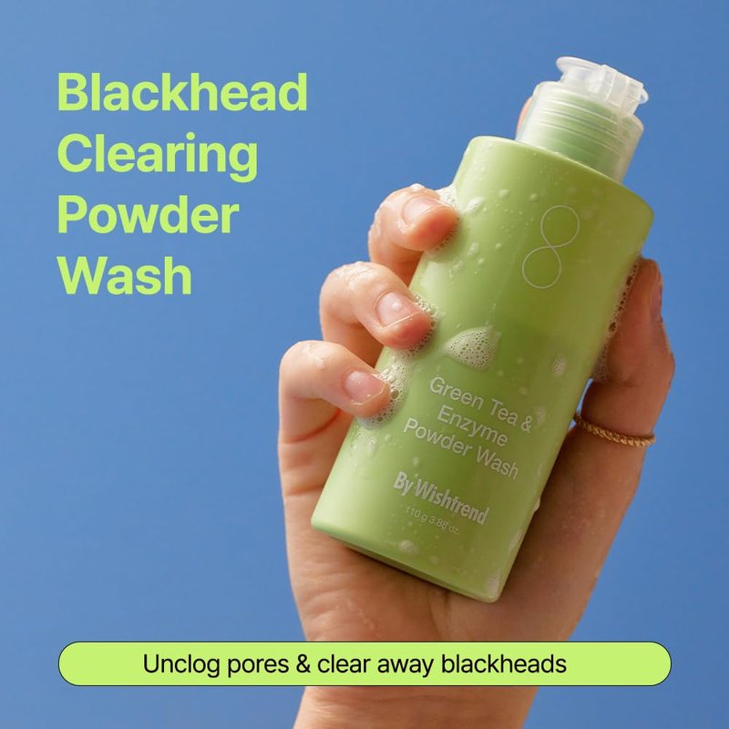 BY WISHTREND Green Tea & Enzyme Powder Wash, Gentle Face Wash for Sensitive Skin, Removes Impurities, Facial Cleanser for Dry Skin, Korean Skincare, Fragrance Free, 110g / 3.88 Oz