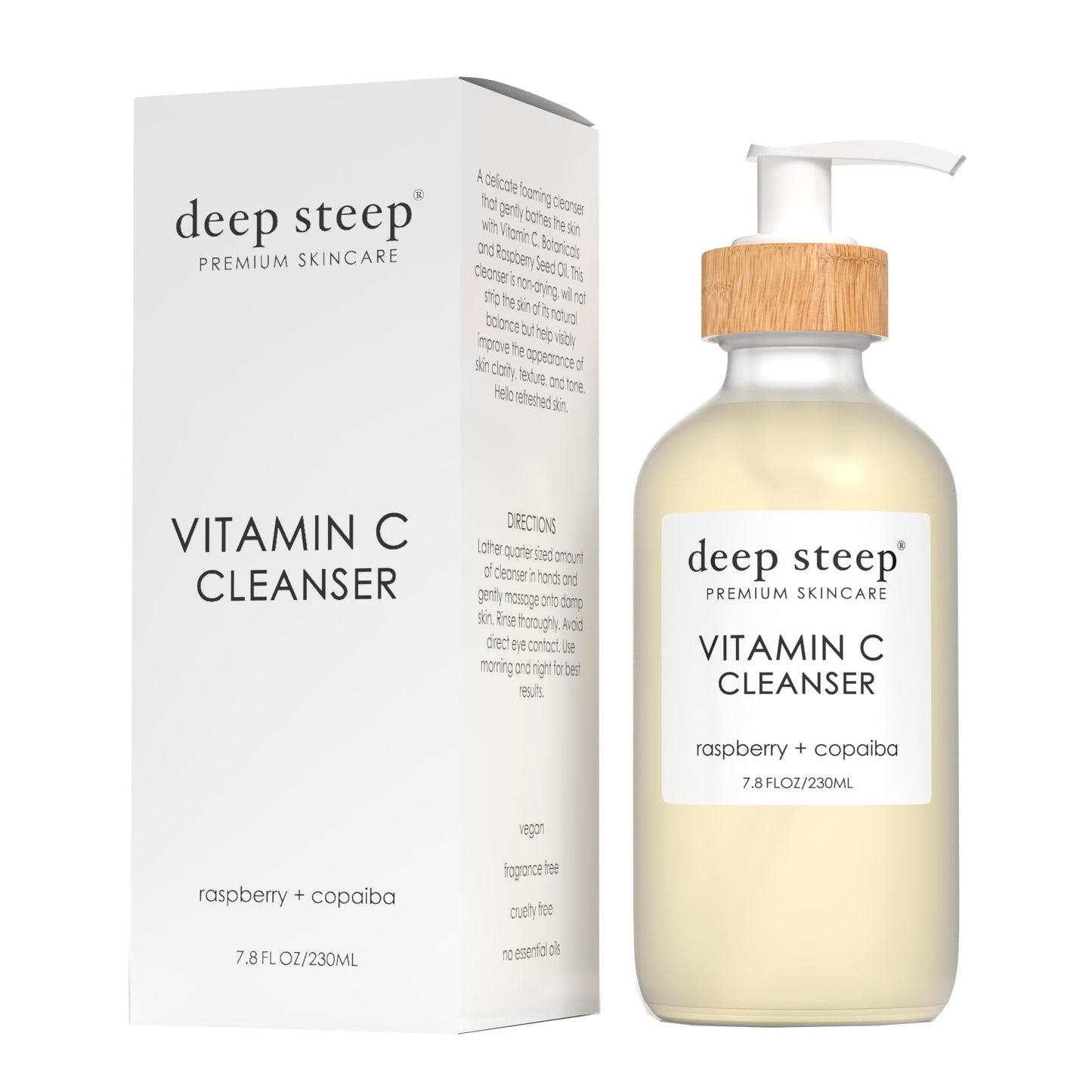Deep Steep Vitamin C Face Cleanser, 7.8 oz – Gentle Daily Wash with Green Tea, Raspberry Seed Oil, Aloe Vera, Rosehip Oil, Glycerin & Vitamin C – Vegan, Clean Beauty Skincare, Hydrated Skin