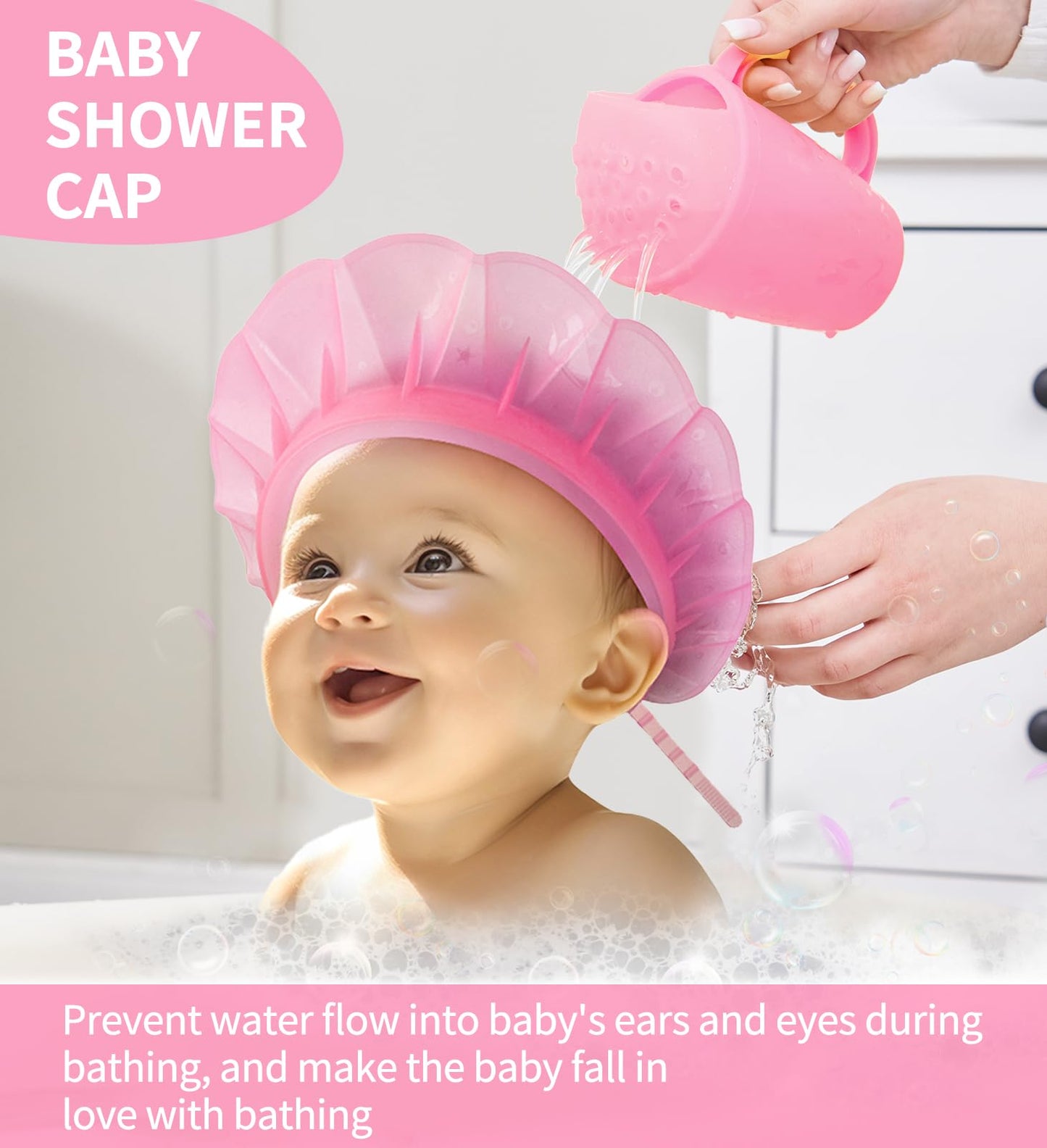 kair Baby Kids Bath Visor Soft Adjustable Silicone Toddler Children Shower Cap Hair Washing Hat Keep Kids Shield Water Out of Eyes & Ears Head Circumference 12.5"-19" (Pink, Less Than 24 Months)