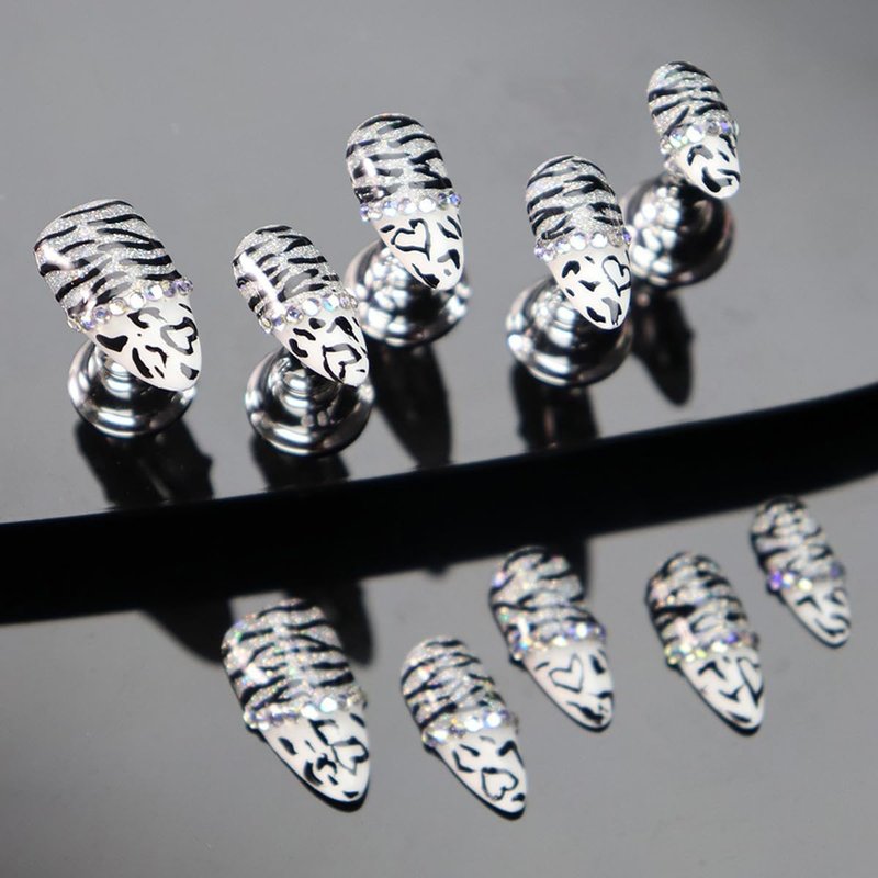 Handmade Nails Press On Medium Almond Reusable Unique Fake Nails, Artistic Design, Thick Acrylic and Muti-Layer Gel False Nails Stick On, Size M