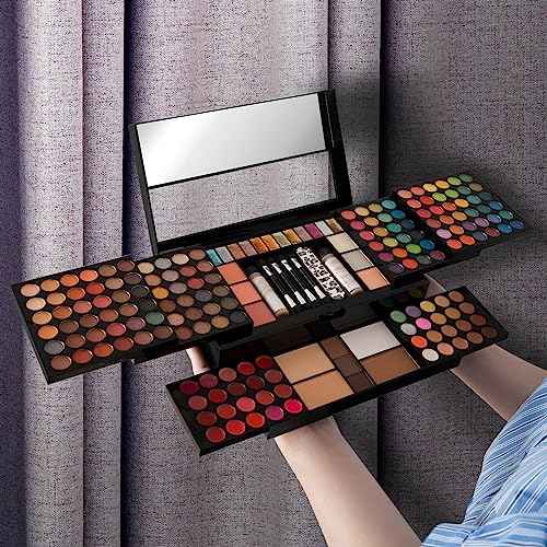 MISS ROSE M 187 Colors Professional Makeup Palette - All-in-One Kit With Eye Shadows, Lipsticks, Mascara, Foundations, Blushes, Brow Pencils, Nail File - Makeup Gift Set for Women and Girls
