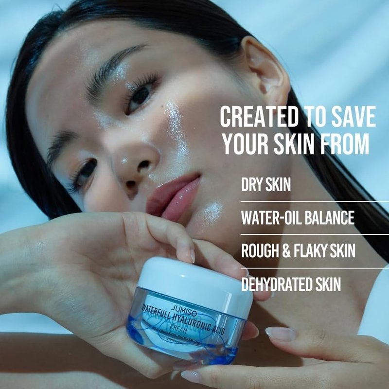 JUMISO Waterfull Hyaluronic Cream - Deep Hydrating Korean Face Moisturizer with 3-Complex Hyaluronic Acid | Vegan, Fragrance-Free, 3.38 oz.