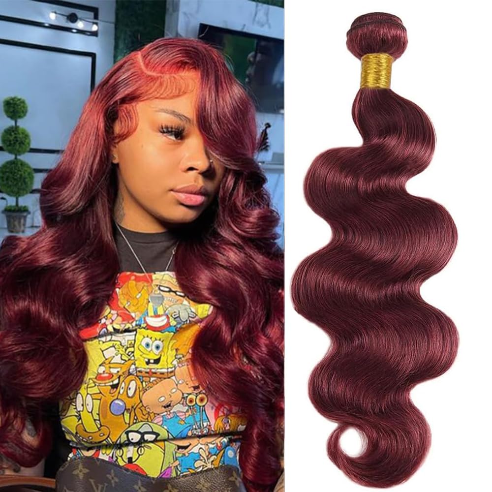 Burgundy Human Hair Bundles - 24 Inch Body Wave 12A Double Weft Brazilian Extensions | Wine Red 1 Pack