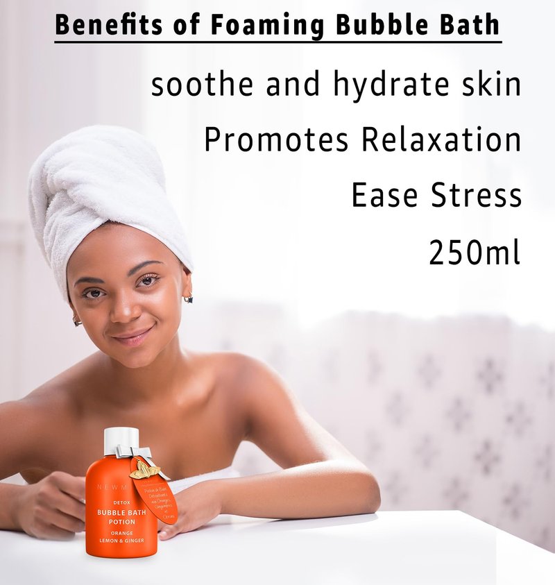 Natural Detox Citrus Bubble Bath Long Lasting Foaming Soak with Orange Ginger Lemon Essential Oils for Relaxation Hydration Stress Relief Spa Gift