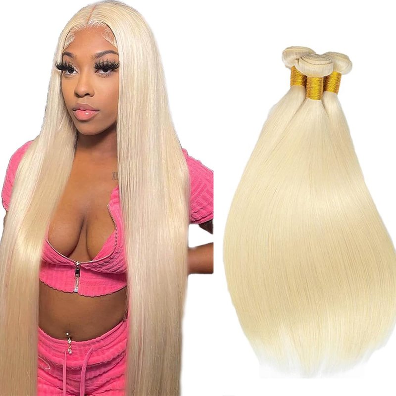 #613 Blonde Bundles Straight Bundles Human Hair 22 24 26 Inch Unprocessed Brazilian Virgin Weave Hairs Honey Blonde 3 Bundle 50 Gram Per Bundle Human Hair Extensions