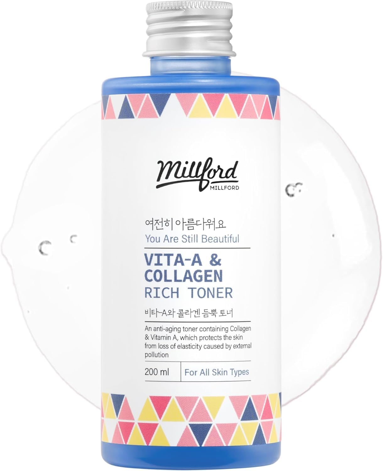 Millford Vita A & Collagen Rich Toner 200ml/6.76 fl.oz - Anti-Aging Retinol Face Toner with Marine Collagen & Panthenol for Fine Lines, Wrinkles, Elasticity & Deep Hydration, Korean Skincare