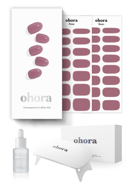 ohora Semi-Cured Gel Nail Strips Value Set (N Tint Reddish Starter Kit) Includes Full Size Lamp and Mini Remover, Salon-Quality, Long Lasting, Easy to Apply & Remove