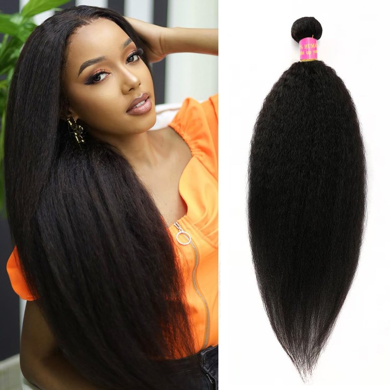 Bundles Human Hair Kinky Straight Yaki Straight Bundles Kinkystraight 16 Inch 1 Bundle 12A 100% Unprocessed Brazilian Virgin Human Hair Bundles for Black Women Natural Black Raw Hair Extension