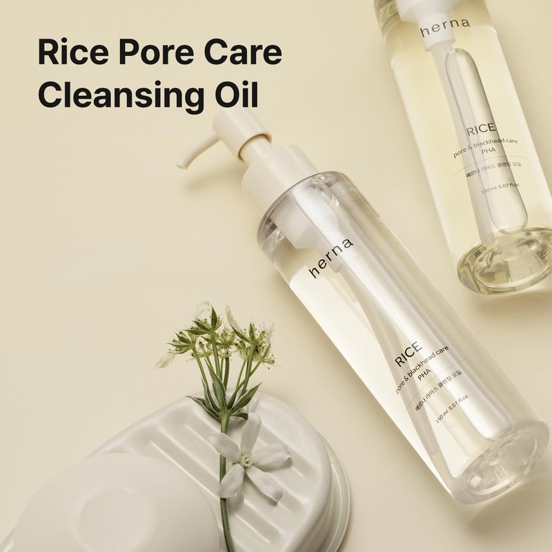 Herna Rice Pore Care PHA Blackhead Remover Cleansing Oil - Makeup & Blackhead Remover, Pore Care with PHA & 10 Seed Oils, Lightweight Pore Cleanser, for Normal & Oily Skin 5.07fl.oz(150ml)
