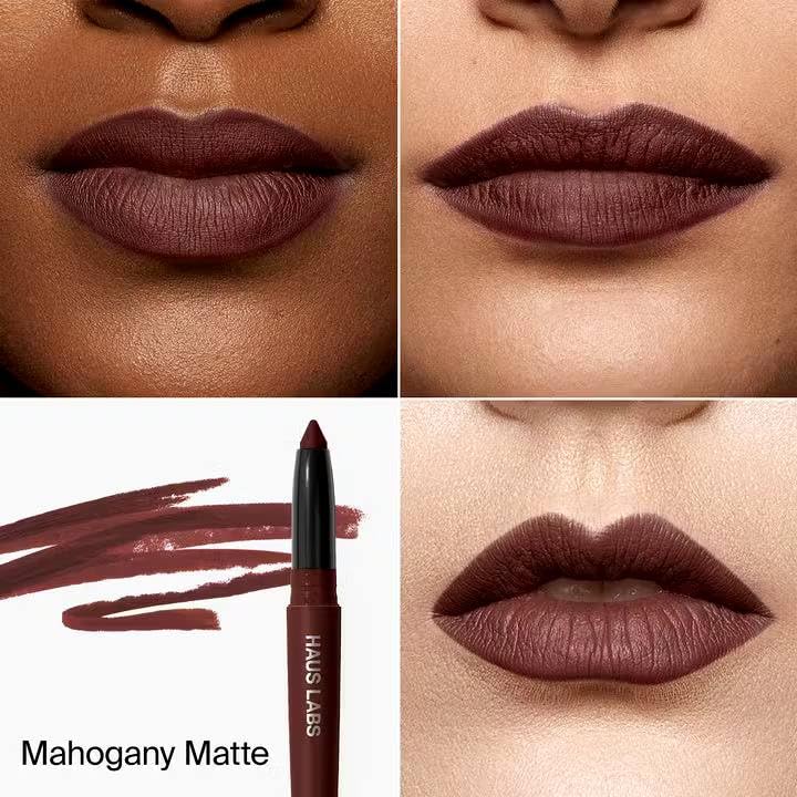 Haus Labs Le Monster Lip Crayon - Mahogany Matte Lip Color | Aloe Vera Sheet Mask Bonus