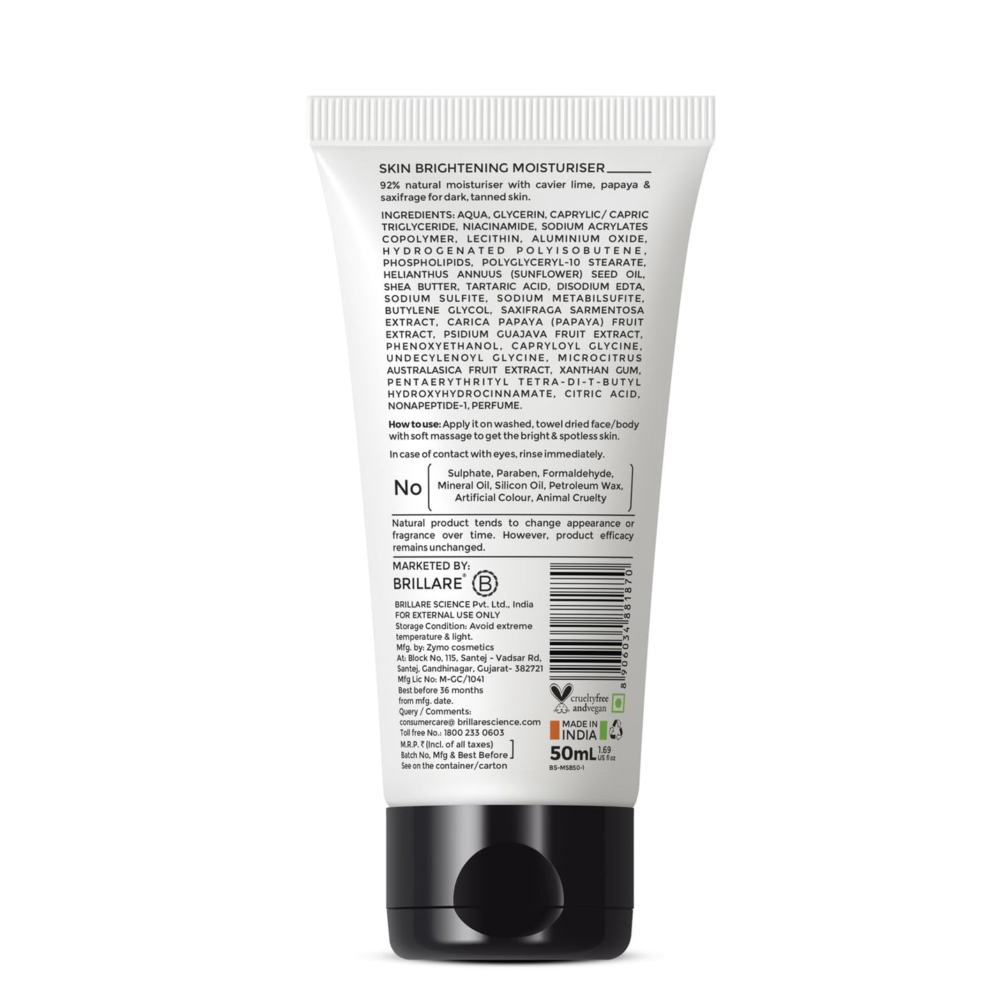 BRILLARE Professional Natural Moisturiser with Lime Caviar and Papaya, Supports Even Skin Tone and Healthy Radiance, 50ml