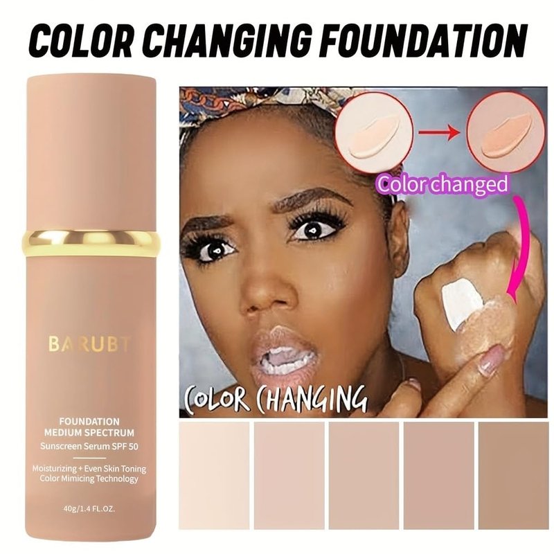 Color Changing Foundation with SPF 50 - 4 in 1 Moisturizing Medium-Full Coverage Cream | Lightweight Natural Look Makeup