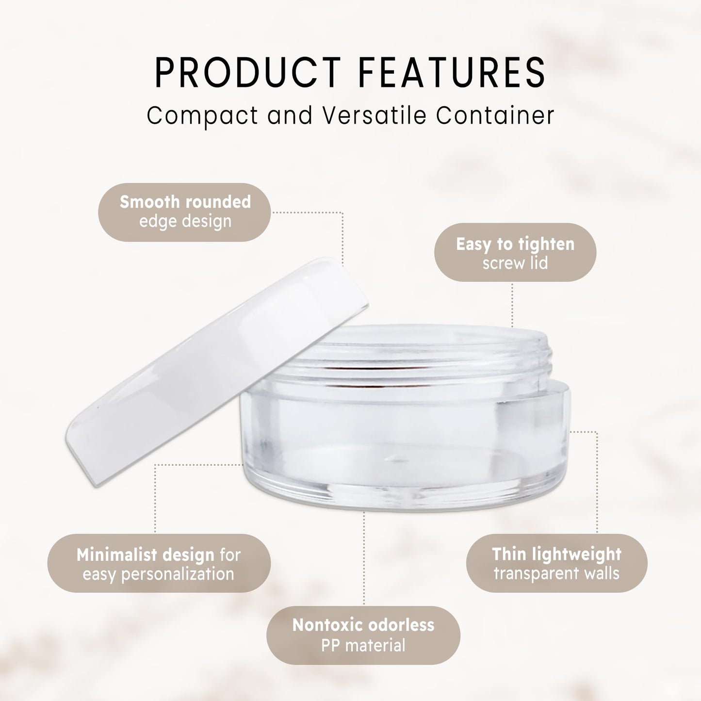 (Quantity: 200 Pieces) Beauticom 5G/5ML Round Clear Jars with White Lids for Lotion, Creams, Toners, Lip Balms, Makeup Samples