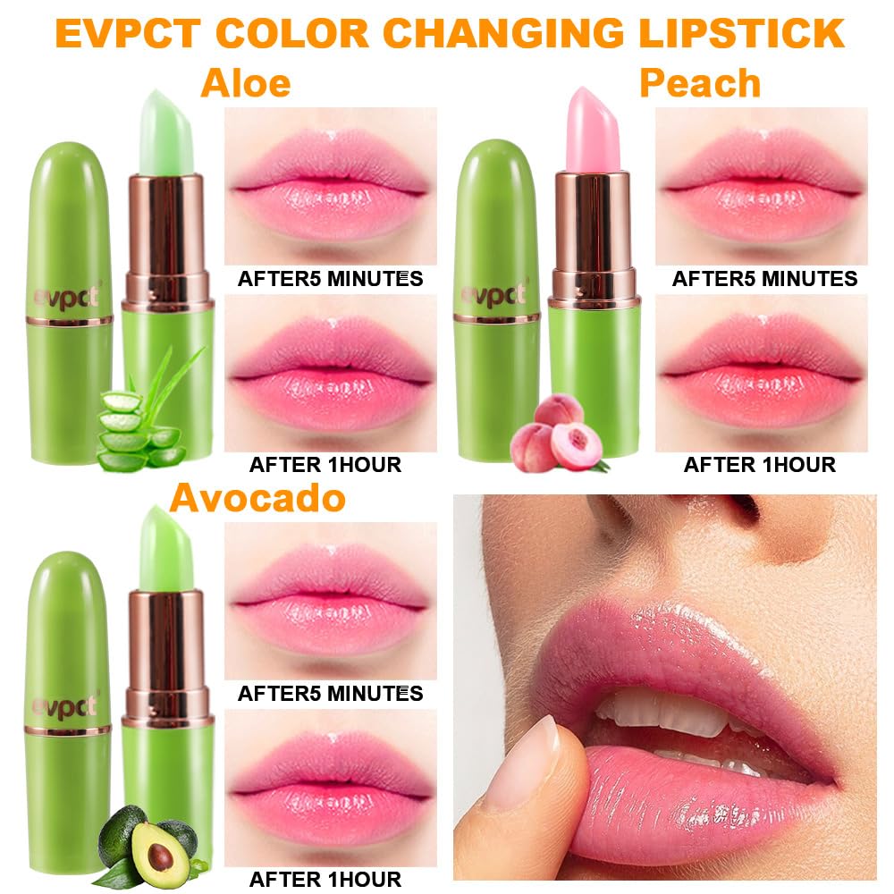 BINGBRUSH 3PCS Aloe Strawberry Cherry Color Changing Lipstick Set, Magic PH Mood Lipstick Long Lasting Moisturizing Lip Balm, Temperature Color Changing Lip Gloss,Hydrating Lip Care for Women
