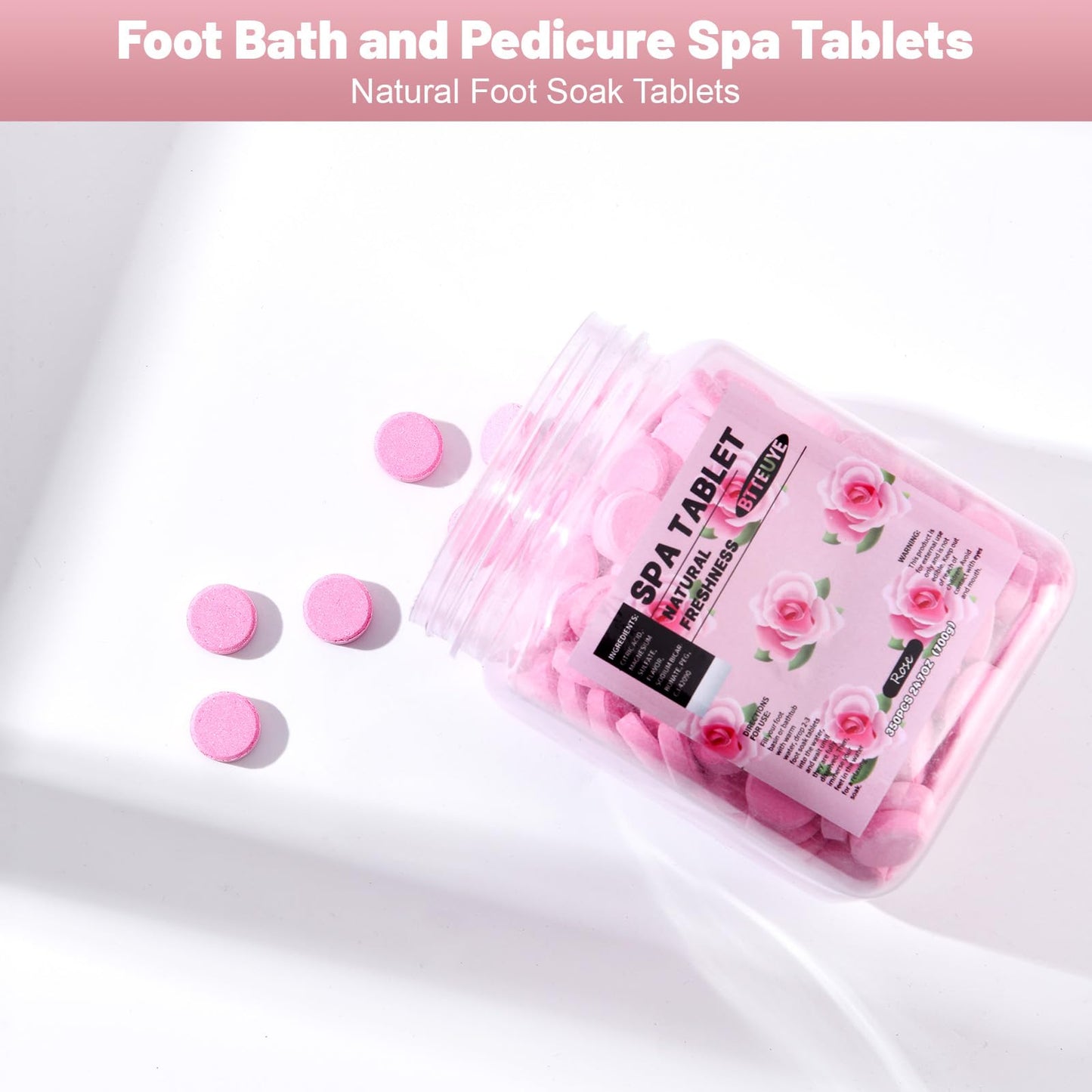 BTTEUYE Spa Foot Bath Pedicure Tablets ,Pedicure Foot Spa Supplies,Natural & Refreshing, Relieve Fatigue, Quickly Dissolve & Remove Dead Skin, Rose Fragrance, 350-Count