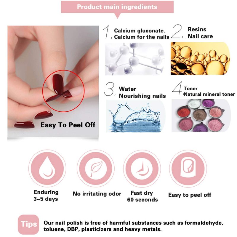 Eco-Friendly Water-Based Nail Polish Set - Non-Toxic, Easy Peel Off, Fast Dry | 20 Bottles for Women & Teens