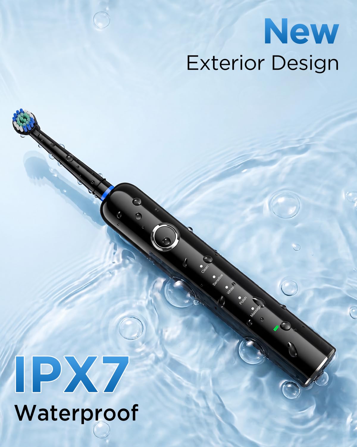 Rtauys Rotating Electric Toothbrush for Adults with 8 Brush Heads (2 Types), 5 Modes Rechargeable Power Toothbrush with Travel Case and 2 Minute Smrte Timer