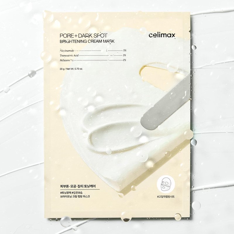 celimax Pore+Dark Spot Brightening Cream Mask 4EA | Non-Sticky Sheet for Enlarged Pores with Niacinamide, Tranexamic Acid, Non-Irritating, Hydrating, Hyperpigmentation, Korean Skincare Gifts for Women