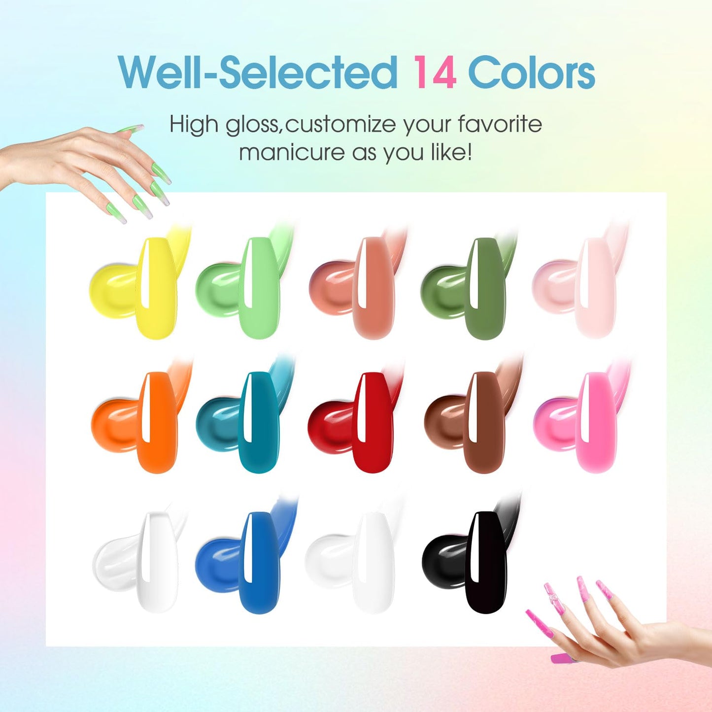 ROSALIND Poly Nail Gel Kit, 14 Colors Clear Nude Glitter Poly Nail Gels Kit with U V Light Poly Nails Gel Starter Kits For All Seasons Beginner DIY at Home