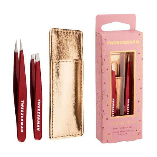 Tweezerman Mini Tweezer Set - Vintage Rose Design with Travel Case | Precision Grooming Tools