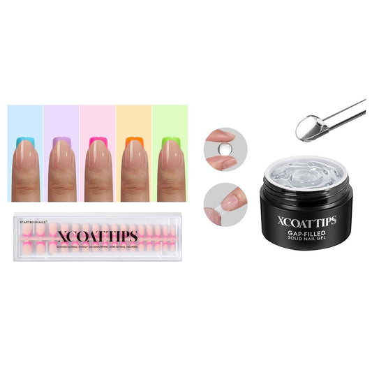 Brighter Pastel French Tip Press-On Nails Set | Gap-Filled Solid Nail Gel | Short Square Design