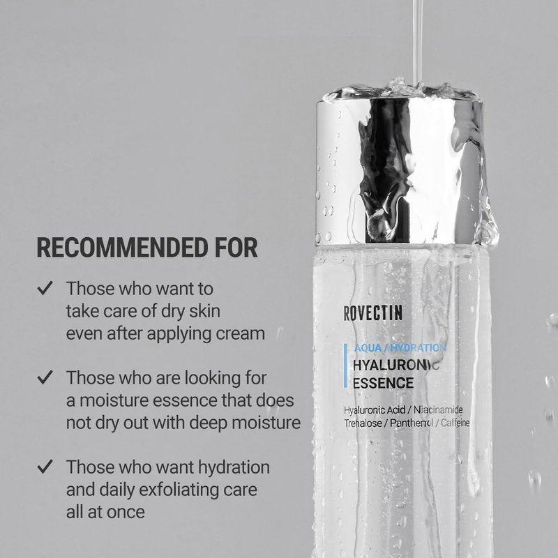 ROVECTIN Aqua Hyaluronic Essence - Deep Hydration Toner for Sensitive Skin | 100% Vegan & Cruelty-Free | 6.08 fl oz (180ml)