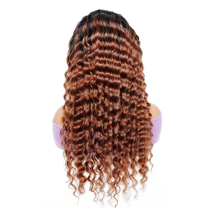 Ombre 1B30 Deep Wave Headband Wig - 12 Inch Brown Human Hair | 130% Density Brazilian Virgin Hair
