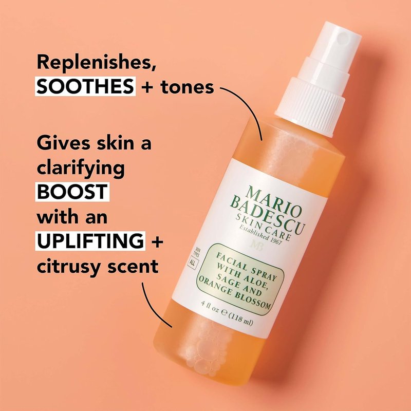 Mario Badescu Facial Spray with Aloe, Sage and Orange Blossom for All Skin Types | Face Mist That Hydrates & Uplifts | 4 FL OZ & 4 FL OZ Combo
