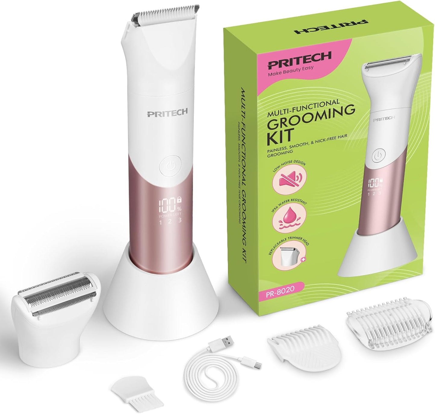 Bikini Trimmer for Women - 2-in-1 Rechargeable Electric Razor | Waterproof Shaver with Ceramic Blades, Travel Lock