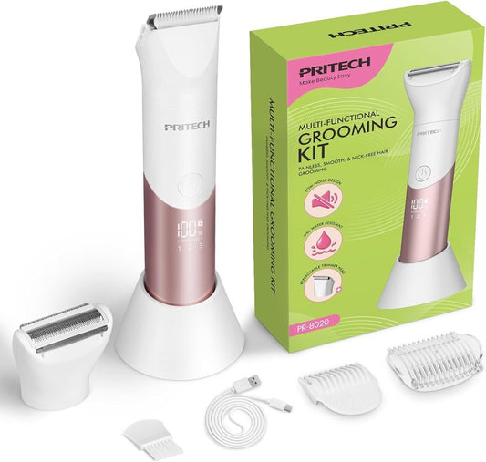 Bikini Trimmer for Women - 2-in-1 Rechargeable Electric Razor | Waterproof Shaver with Ceramic Blades, Travel Lock