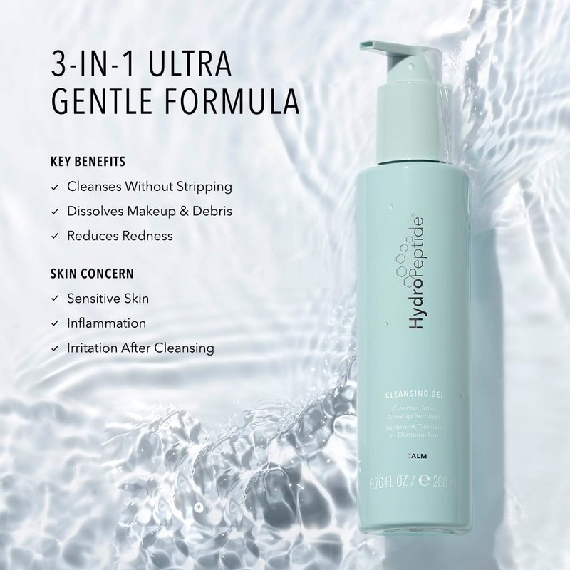 HydroPeptide Cleansing Gel - Toning Face Wash for Makeup Removal & Oil Control | 6.76 Ounce