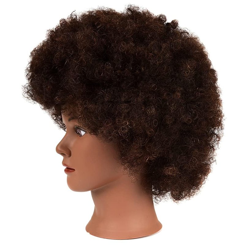 African Mannequin Head - 100% Human Hair Curly Cosmetology Training Head | Display & Styling Practice