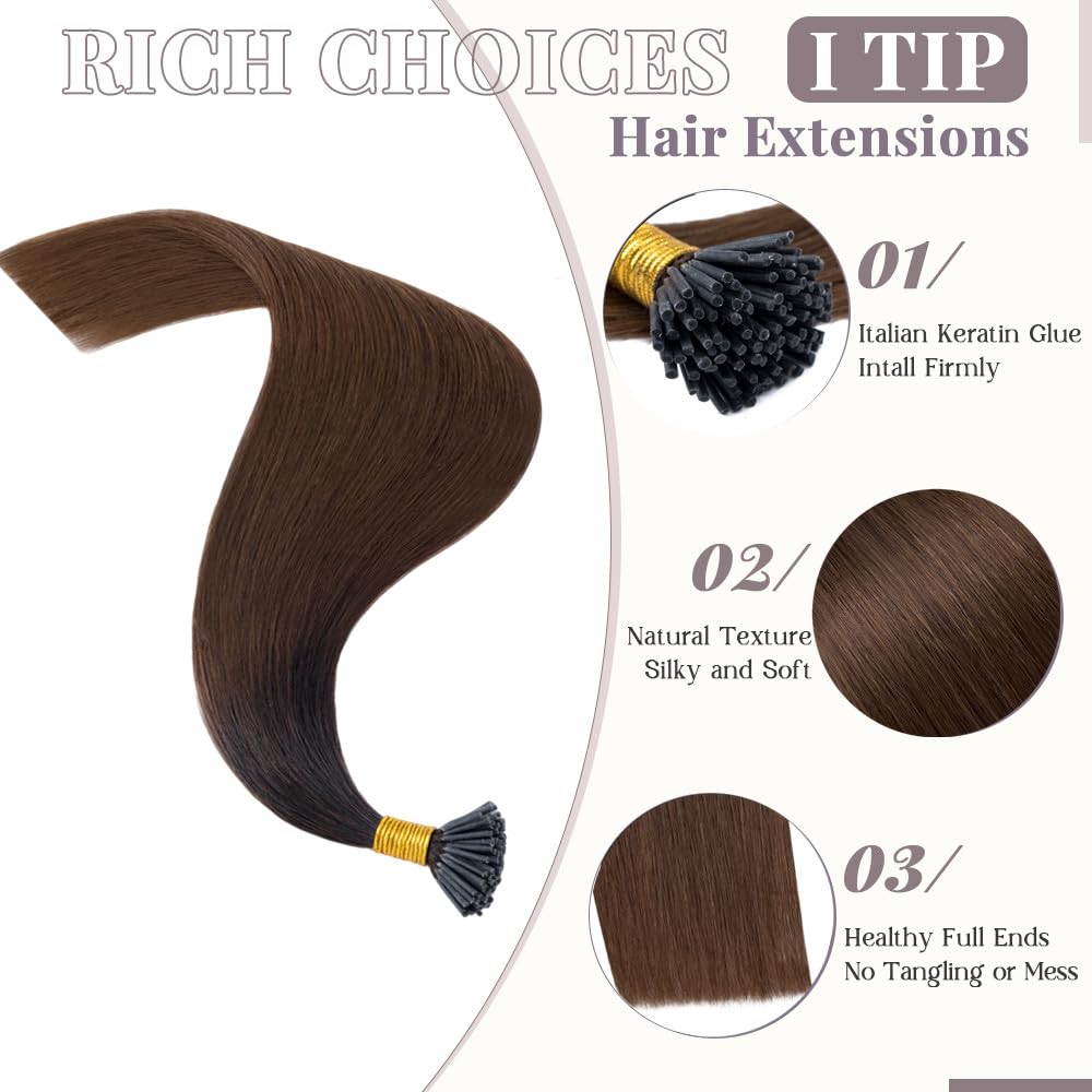 Rich Choices I Tip Hair Extensions Human Hair,100 Strands 0.5g/Strands,100% Real Remy Human Hair Extension Pre Bonded Keratin Stick In Hair Extensions Hair Piece For Women 18 Inch #1 Jet Black