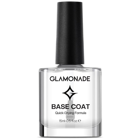 Glamonade Base Coat Nail Polish Clear: Quick Dry Nail Polish Long Lasting Fingernail Toe Polish Color Strengthener Natural Nail Repair 0.34 fl oz Nail