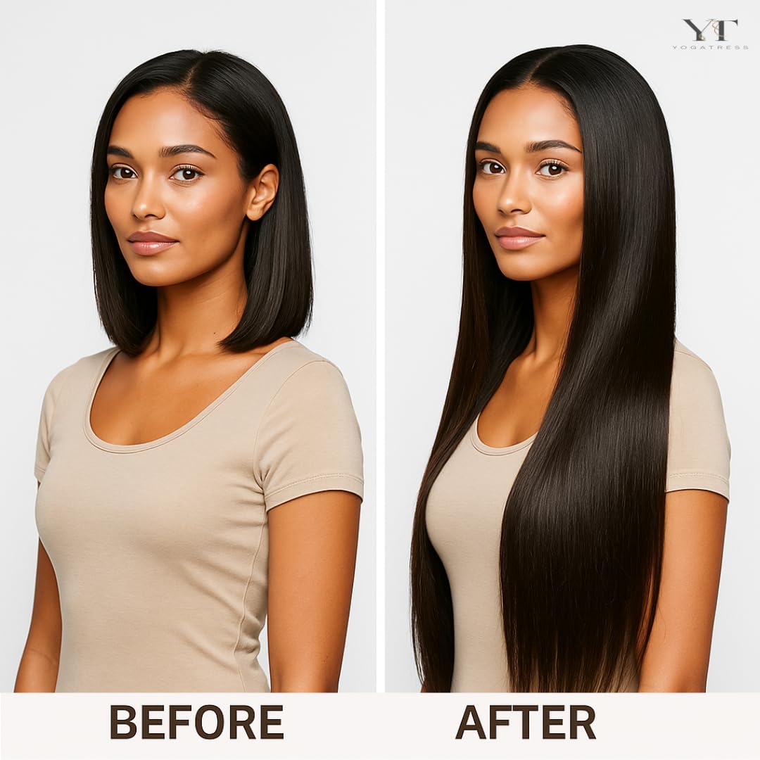 Yogatress Clip in Hair Extensions Real Human Hair – 100% Indian Remy Natural Raw Human Hair Extensions, Clip ins for Women, Double Weft, Pack of 1 – 7Pcs Straight 1B Natural Black 16 Inch 70g Classic