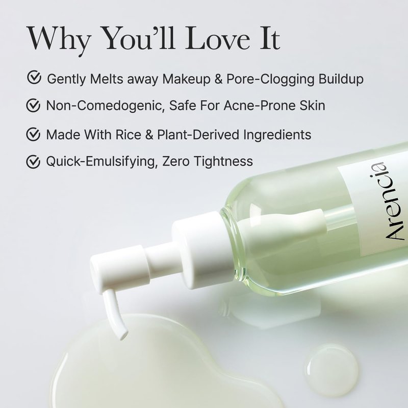ARENCIA Pore Melt Cleansing Oil - Non-Comedogenic Makeup Remover with Rice Amino Acids & Vitamin E | 6.76 fl oz