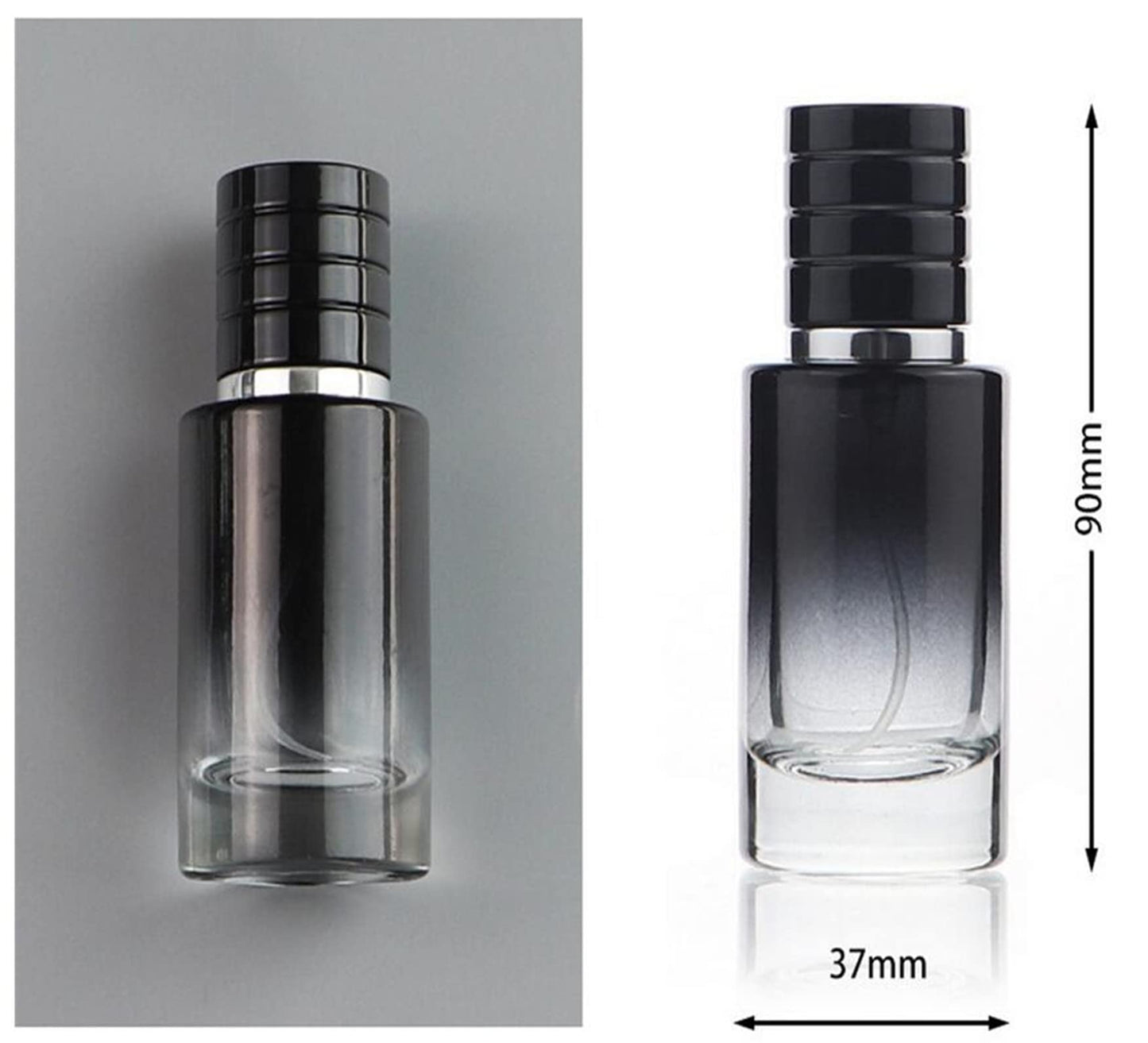30ML Glass Perfume Bottles Empty Gradient Black Spray Perfume Bottles with Black Screw Lid Refillable Portable Empty Square Perfume Atomizer Vials Refillable Cosmetic Containers for Perfume Essential