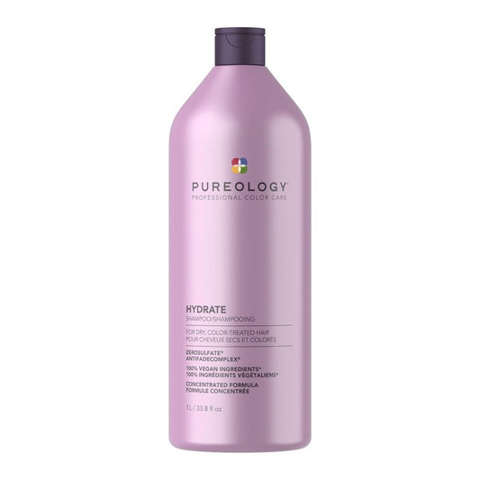 Pureology Hydrate Shampoo - For Dry or Color Treated Hair, Moisturizing Shampoo For Hydration & Softness, With Rose Extract & Green Tea, Vegan & Sulfate-Free, 33.8 Fl Oz