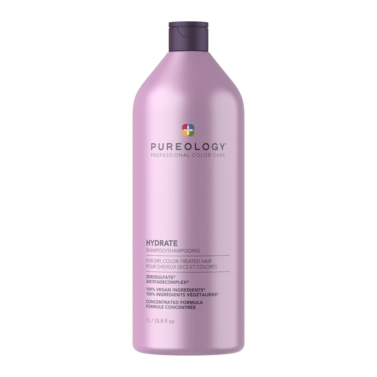 Pureology Hydrate Shampoo - For Dry or Color Treated Hair, Moisturizing Shampoo For Hydration & Softness, With Rose Extract & Green Tea, Vegan & Sulfate-Free, 33.8 Fl Oz