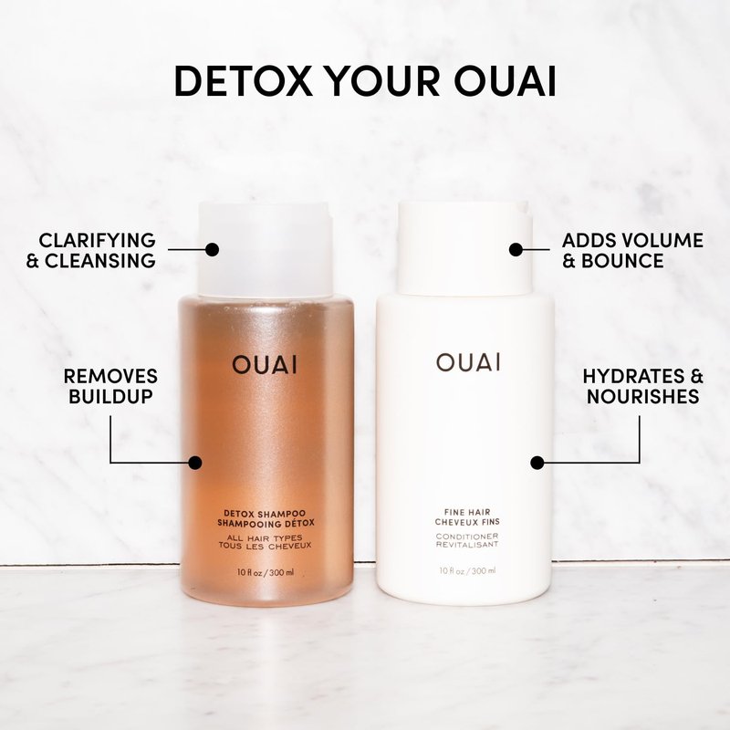 OUAI Detox Shampoo & Fine Hair Conditioner Bundle - Clarifying & Volumizing Duo for Build-Up & Fine Hair | 2 Count
