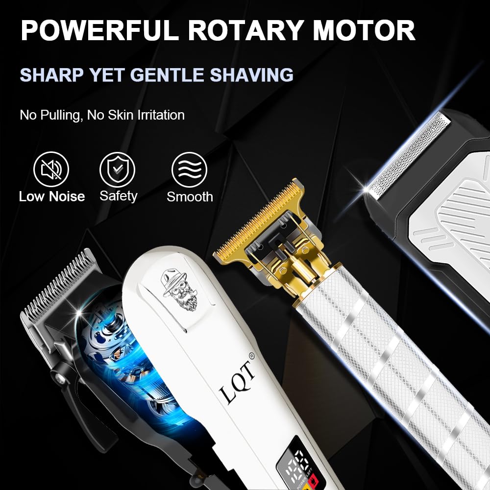 LQT Hair Clipper Kit for Men, Professional Cordless Rechargeable Hair Clippers & Beard Trimmer Set with Foil Shaver Complete Cutting Kit for Home Use