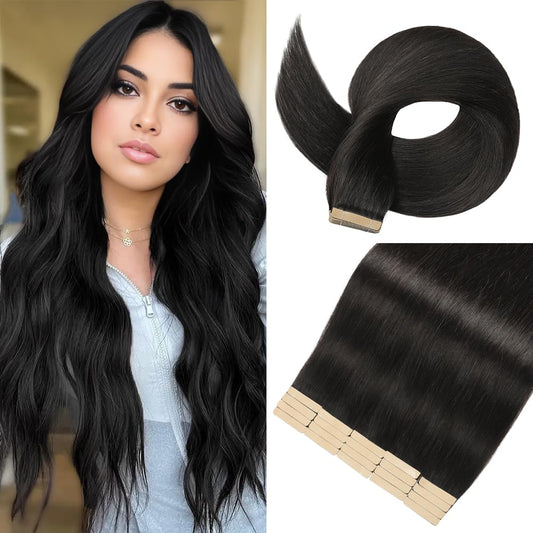 Tape in Hair Extensions Human Hair Dark Brown Hair Extensions 18 Inch 20pcs Remy Straight Human Hair Tape in Extensions Skin Weft Tape Extensions Human Hair