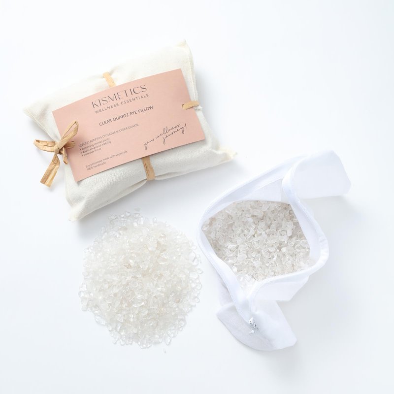 KISMETICS Weighted Crystal Eye Pillow & Eye Soother – Depuffing Cold Therapy for Sleep, Meditation & Anxiety Relief – Reusable with Vegan Silk Cover – Clear Quartz
