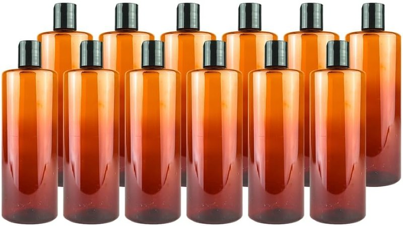 Amber Plastic Bottles - 16oz Reusable Shampoo & Lotion Containers | Pack of 12