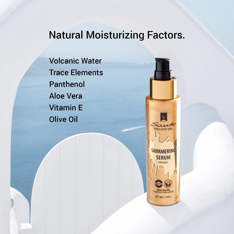 Santo Volcano Shimmer Body Oil 100ml – Hydrating Glow Enhancer Glitter Body Oil with Micro Pearls – Fast Absorbing Shimmer for Moisturizing, Illuminating and Shine