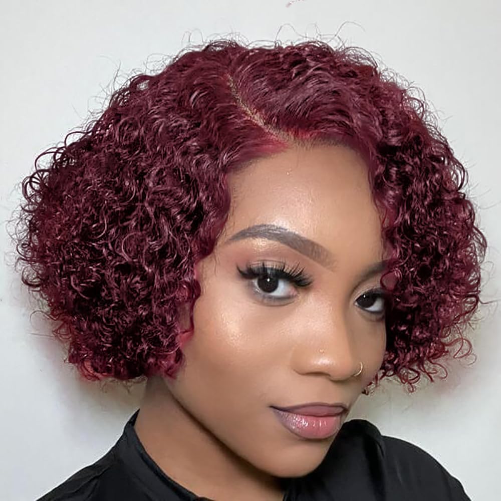 IMANI Short Curly Pixie Cut Wig Human Hair 5X5 Closure Glueless Wigs Human Hair Pre Plucked Pre Cut 8 Inch Brazilian Real Hair Pixie Wigs for Black Women Natural Color