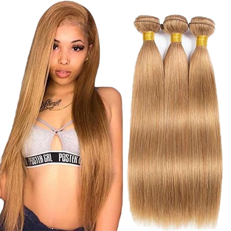 Honey Straight Human Hair Bundles - 100% Brazilian Virgin Extensions | Unprocessed 14-16-18 Inch, 300g